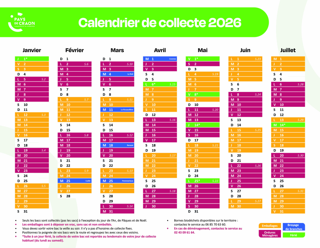 Calendrier de collecte des d&eacute;chets 2026