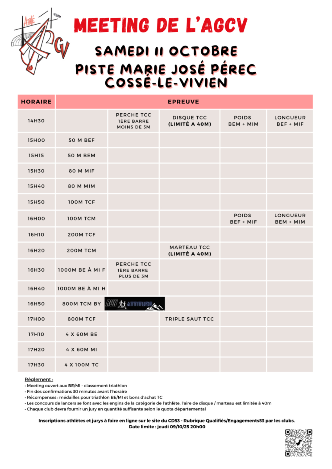 programme meeting athlétisme cossé
